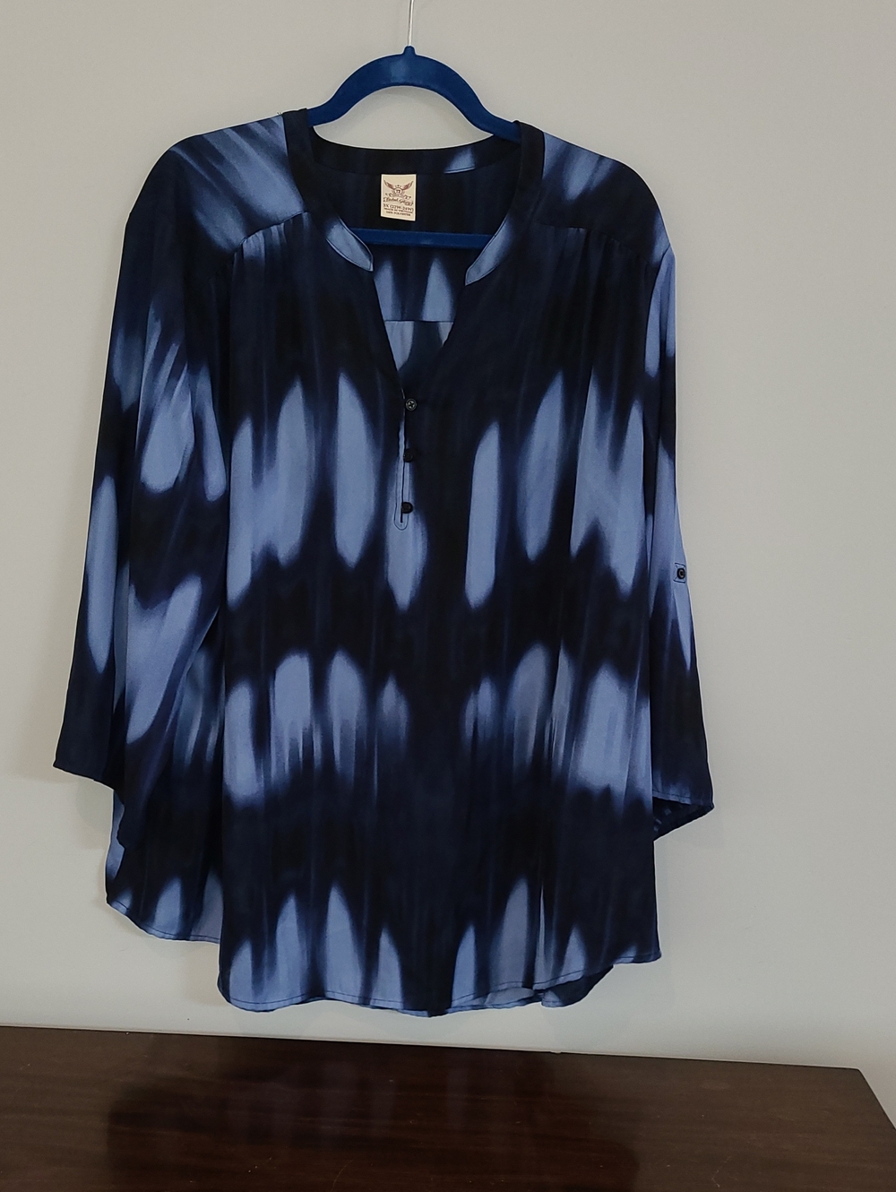 Lightweight Faded Glory Navy Blue Tie-Dye Look Tunic Top 3x